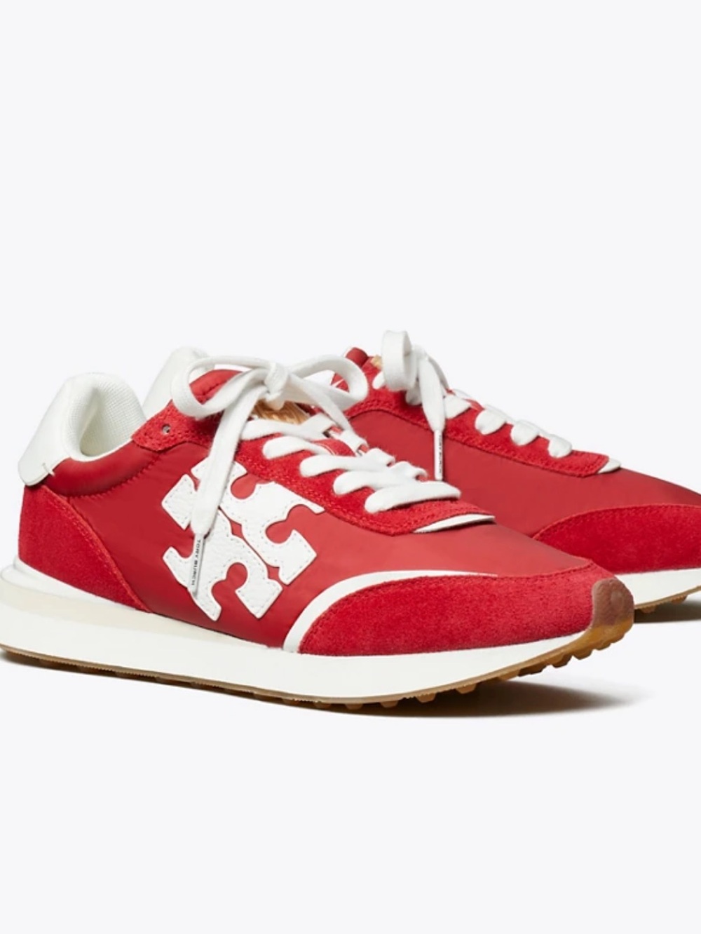 Tory Burch Red and White Low-Top Logo Sneakers